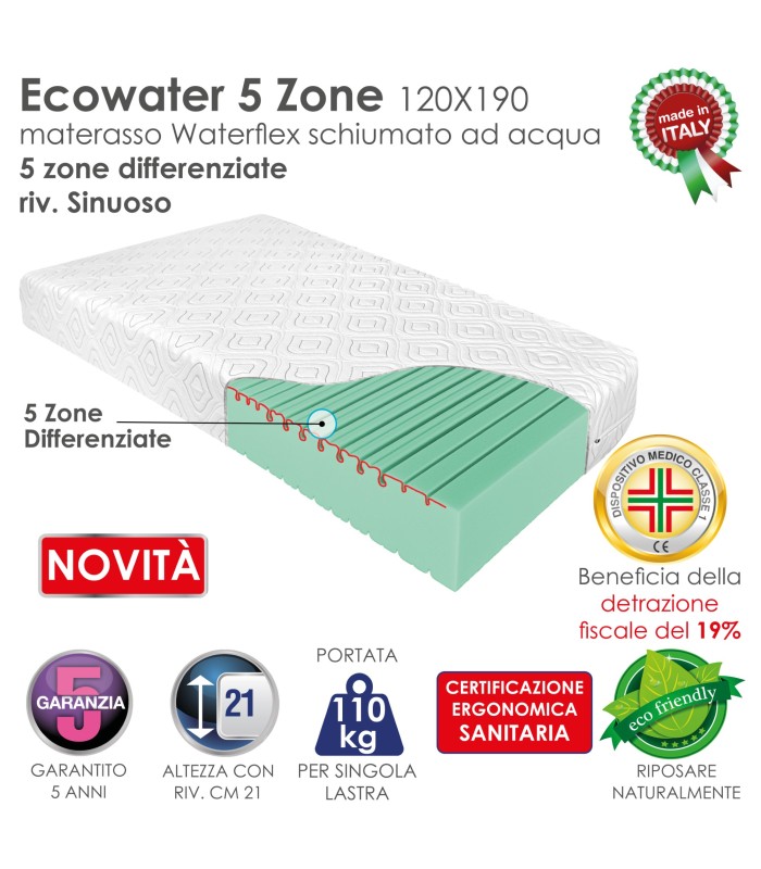 Materasso Ecowater 5 Zone Piazza e Mezza SIN XFEED